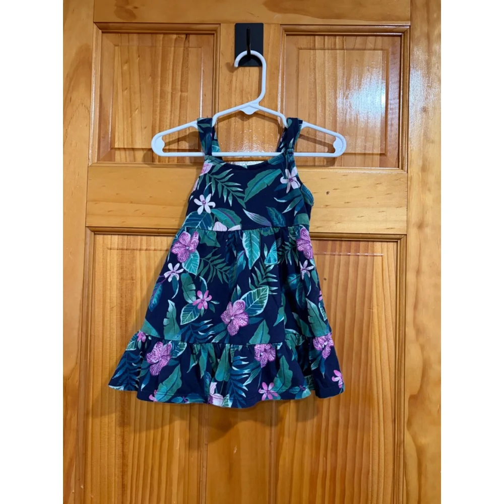 Old Navy Baby Dress 12 18M Floral Tiered Sundress Navy Pink Green